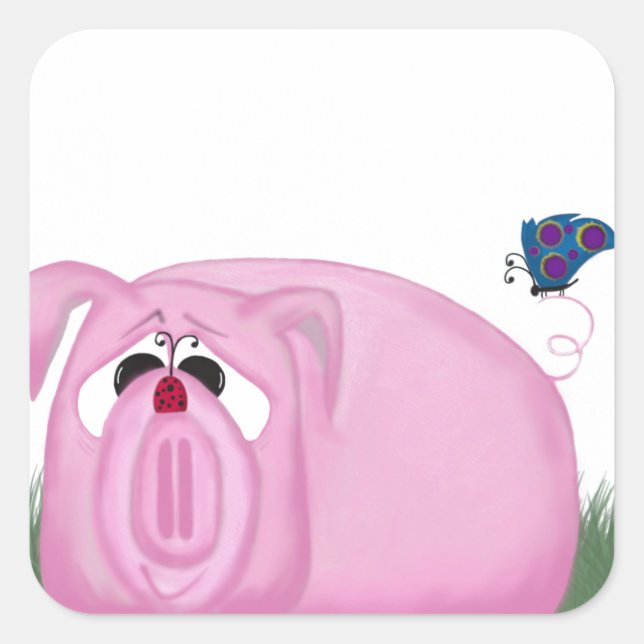 Sticker Carré Cute Piglet Chumley Et De Beaux Amis (Devant)