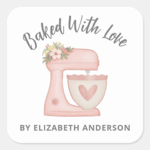 Sticker Carré Cute Pink Gâteau Mixer Boulangerie Affaires