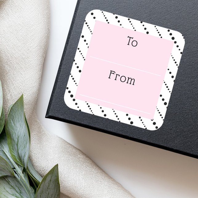 Sticker Carré Cute polka points rayés noir blanc rose à (Cute polka dot stripes black white pink to from square sticker)