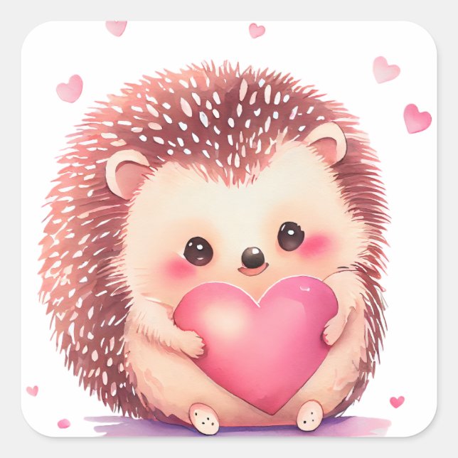 Sticker Carré Cute Porcupine Valentine (Devant)