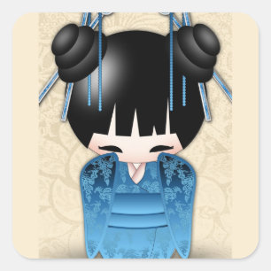 Sticker Carré Cute poupée japonaise Kokeshi