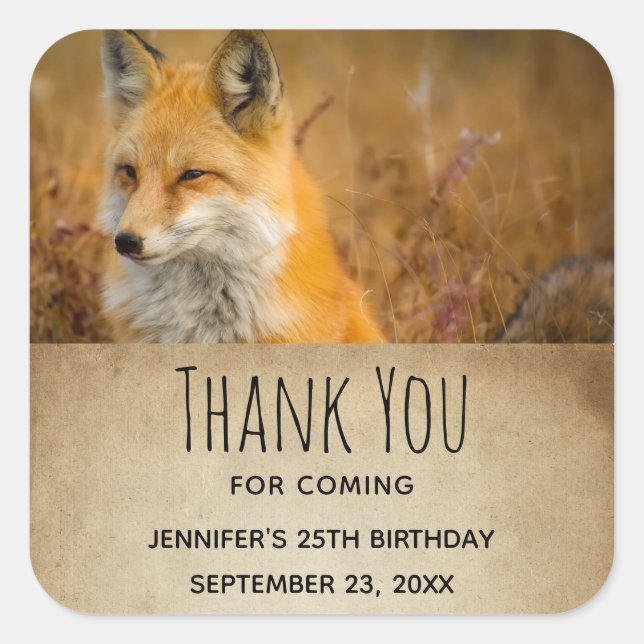 Sticker Carré Cute Red Fox Wilderness Nature Photo Merci (Devant)