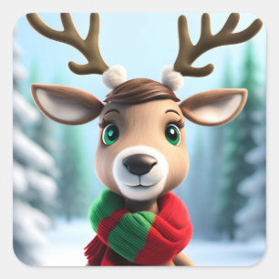 Sticker Carré Cute Reindeer