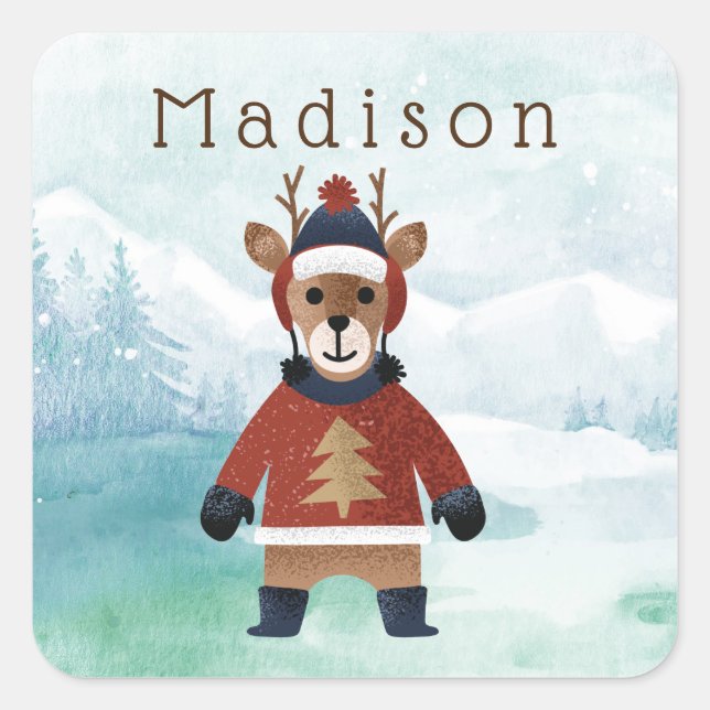 Sticker Carré Cute Reindeer en Sweat (Devant)