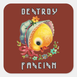 Sticker Carré Cute Retro Chick - Détruire le fascisme