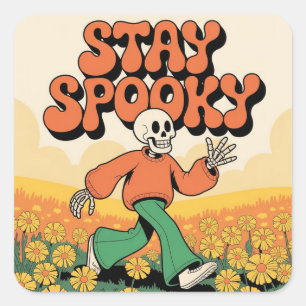 Sticker Carré Cute Retro Skeleton Restez Éffrayant Halloween