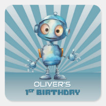 Cute Robot Thème 1er Anniversaire Invitation