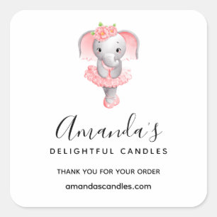 Sticker Carré Cute rose et gris Elephant Ballerina Business