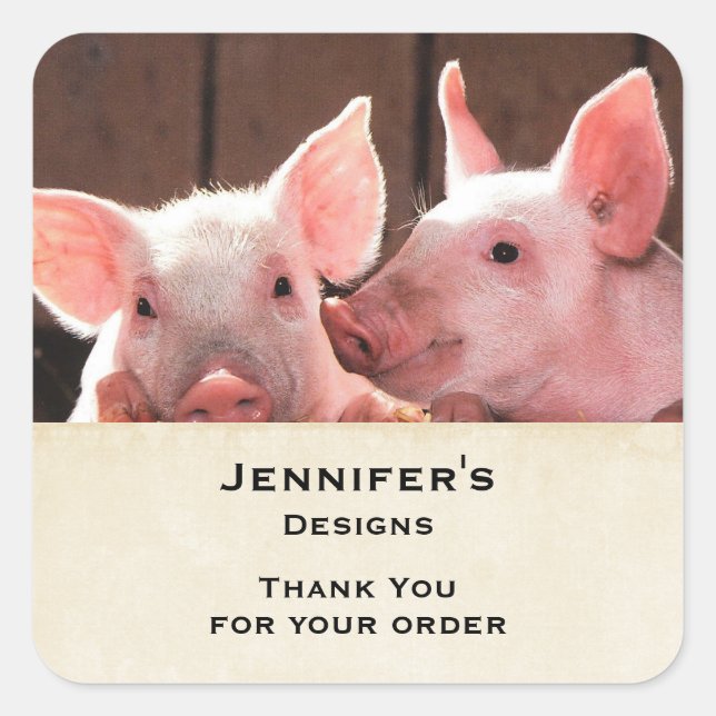 Sticker Carré Cute rose Piglets Animal Photo Merci d'entreprise (Devant)