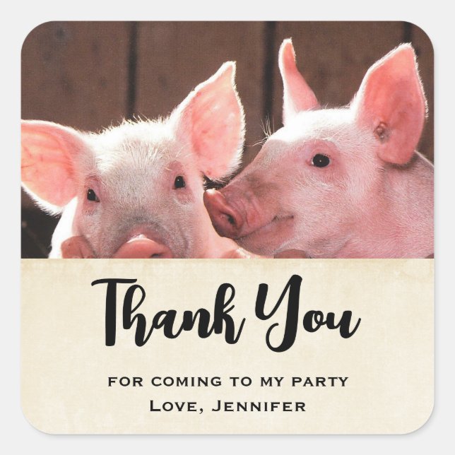 Sticker Carré Cute rose Piglets Animal Photo Party Merci (Devant)