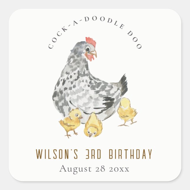 Sticker Carré Cute Rustic Chicken Farm Anniversaire de enfant d' (Devant)