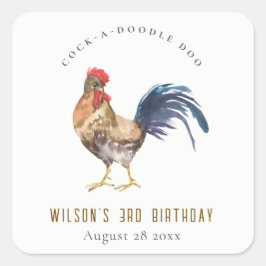 Sticker Carré Cute Rustic Rooster Farm Anniversaire de enfant d'