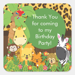 Sticker Carré Cute Safari Jungle Anniversaire
