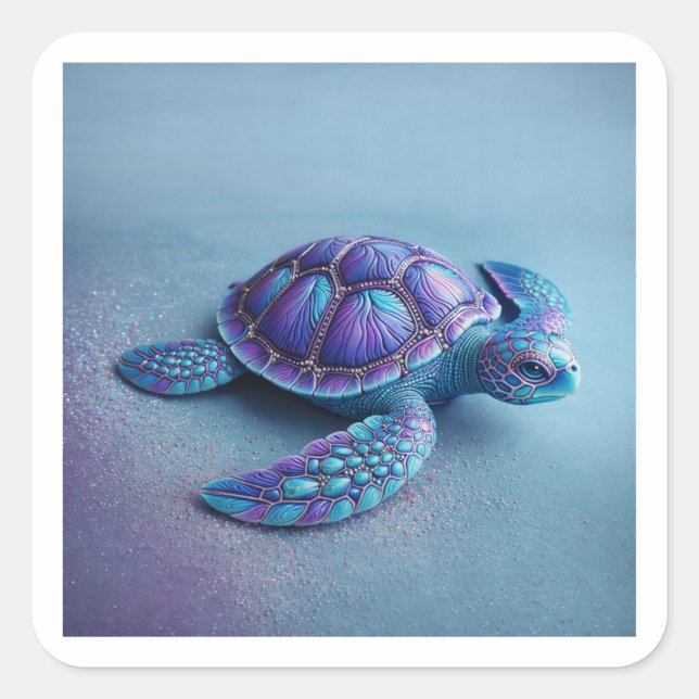 Sticker Carré Cute Sea Turtle  – Minimal Ocean Animal Art (Devant)