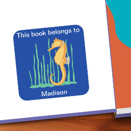 Sticker Carré Cute Seahorse Cela Appartient À Bookplate