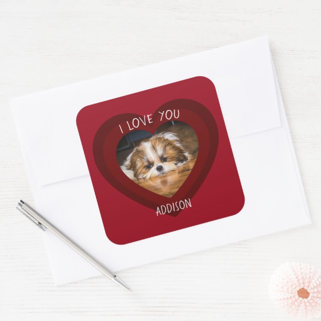 Sticker Carré Cute shih tzu love Saint Valentin (Enveloppe)