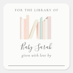 Sticker Carré Cute Simple Rose Girl Bookplate Baby shower