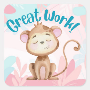 Sticker Carré Cute Singe Grand Travail Professeur Récompense étu