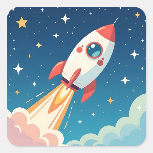 Sticker Carré Cute space rocket blasting off (Devant)