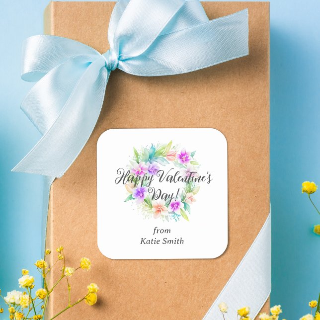 Sticker Carré Cute Splendid Cute Floral Valentine's Day Wreath  (Cute Splendid Cute Floral Valentine's Day Wreath Square Sticker. )