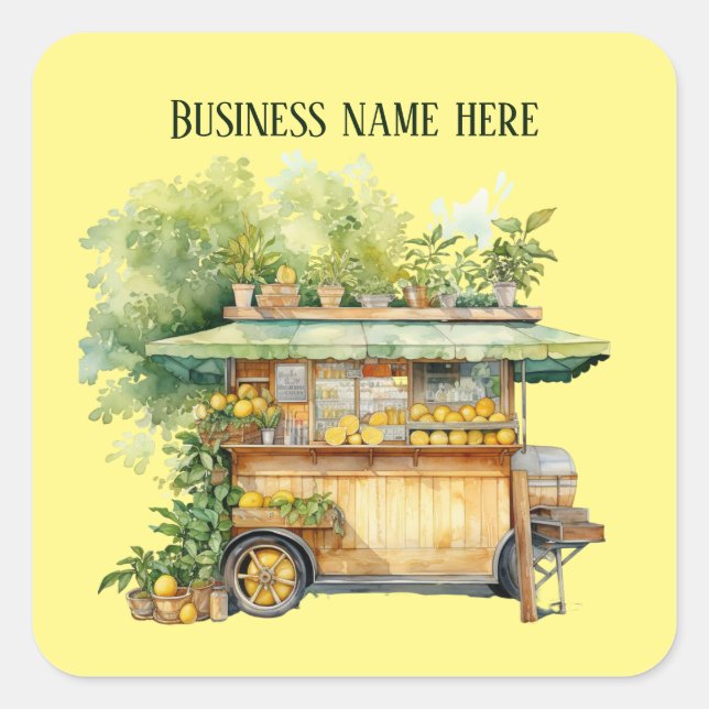 Sticker Carré Cute stand de limonade ajouter nom d'entreprise (Devant)