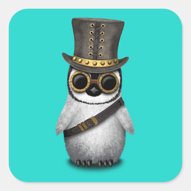 Sticker Carré Cute Steampunk Baby Penguin (Devant)