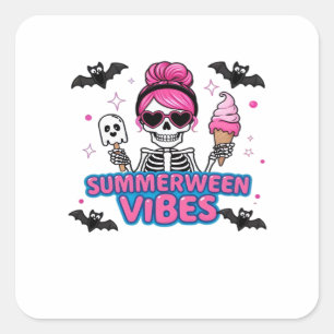 Sticker Carré Cute Summerween Vibes Skeleton IceCream Summer Vac