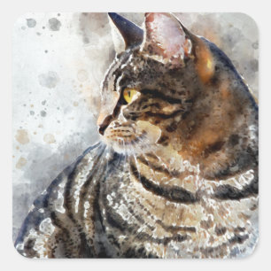 Sticker Carré Cute Tabby Cat