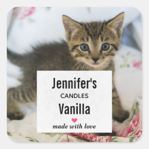 Sticker Carré Cute Tabby Kitten Photo Bougie Business