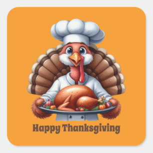 Sticker Carré Cute Thanksgiving dinde personnalisable