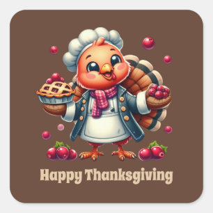 Sticker Carré Cute Thanksgiving dinde personnalisable