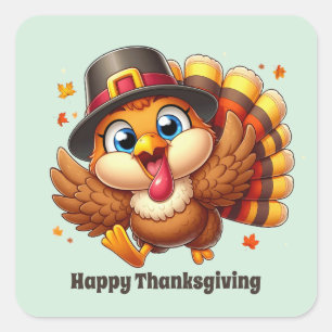 Sticker Carré Cute Thanksgiving dinde personnalisable