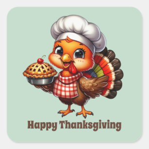 Sticker Carré Cute Thanksgiving Jour férié dinde personnalisable