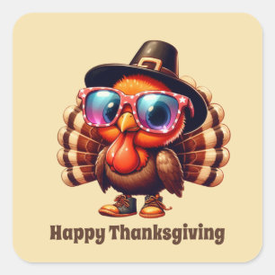 Sticker Carré Cute Thanksgiving Jour férié dinde personnalisable