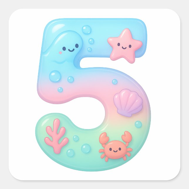 Sticker Carré Cute Under The Sea Theme Cartoon Number 5 (Devant)