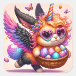 Sticker Carré Cute Unicorn Kitty