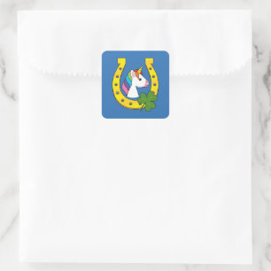 Sticker Carré Cute Unicorn le jour de la Saint Patrick