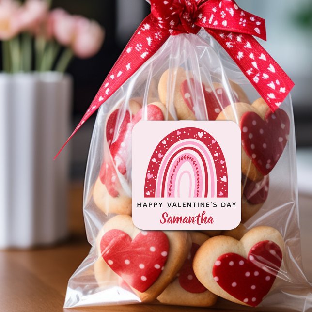 Sticker Carré Cute Valentines Rainbow Personnalisé (Cute Valentines Rainbow Personalized Square Sticker)