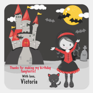 Sticker Carré Cute Vampire fille Halloween Enfants Éffrayant