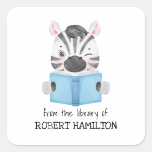 STICKER CARRÉ CUTE WATERCOLOR ZEBRA LIVRE LIVRE PLAQUE