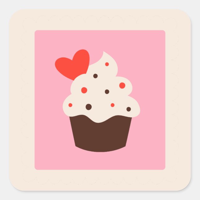 Sticker Carré Cute Whimsical Red Heart Cupcake Valentines Day (Devant)