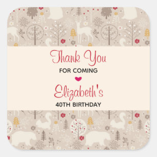 Sticker Carré Cute Woodland Animaux Motifs nordiques Anniversair