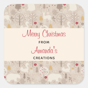 Sticker Carré Cute Woodland Animaux Nordic Motif Noël