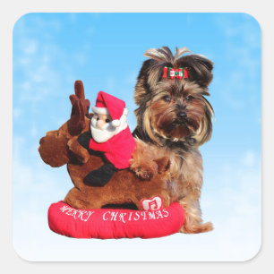 Sticker Carré Cute Yorkshire Terrier Joyeux Noël