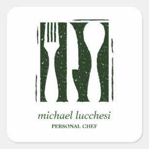 Sticker Carré Cutlerie verte Restaurant de boulangerie de cuis