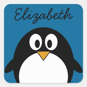 Sticker Carré cutoon penguin blue background