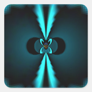 Sticker Carré Cyan et Black Abstrait Art Print