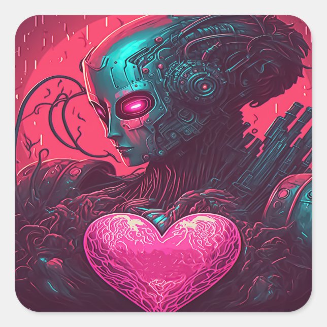Sticker Carré "Cyber Valentine" Conception de la femme Cybernéti (Devant)