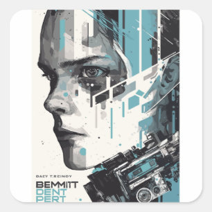 Sticker Carré Cyber Vision - Poster d'Art Futuriste