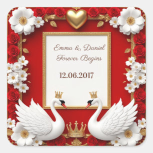 Sticker Carré Cygne de mariage perle or rouge ✨